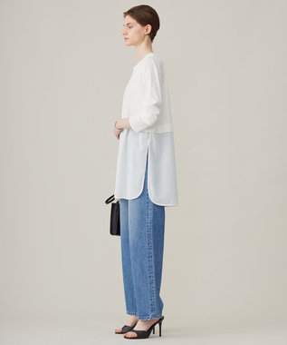 ICB L 【洗える】 シアージャージーコンビ カットソー オフホワイト系