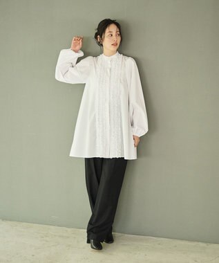 #Newans 【シワになりにくい/洗濯機可能】ロングフリルチュニック ホワイト