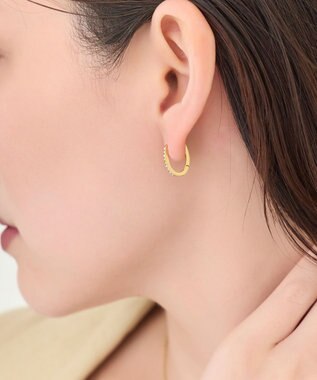 Phoebe 【金属アレルギー対応】ワンタッチライナーオーバルビジューフープピアス　ゴールド ゴールド
