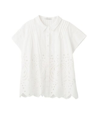 Green Parks スカラップ刺しゅうブラウス Off White