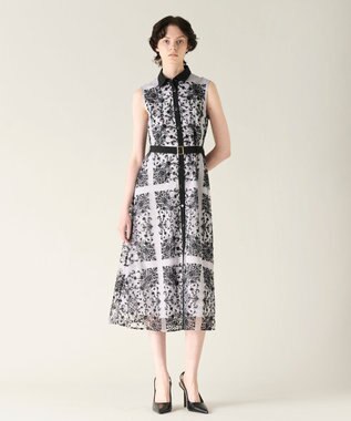 GRACE CONTINENTAL 刺繍フレアドレス グレー