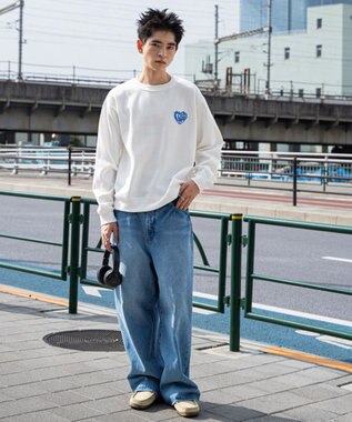 WEGO 【ユニセックス着用ITEM/裏起毛/SMLサイズ展開】リラックスフィットハートロゴプルオーバー ホワイト