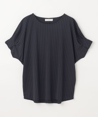 ANY 【洗濯機可】タックスリーブドルマンTシャツ ネイビーストライプ