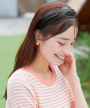 Tiaclasse ツイストデザインブレイドカチューシャ レザーブラック(幅広タイプ）