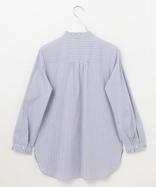 J.PRESS LADIES L 【洗える】BEZ ストライプ フリルネック ブラウス サックスブルー系1