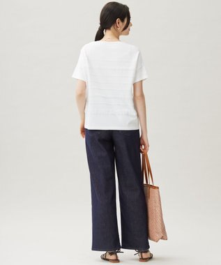 自由区 S 【接触冷感・UVカット・洗える】クレープストレッチボーダー ニット オフホワイト