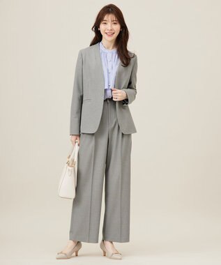 ANY SIS 【洗える】褒めらレディノーカラー ジャケット グレーシャンブレー