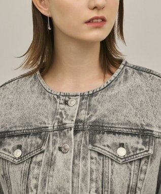 GRACE CONTINENTAL ペプラムデニムジャケット グレー