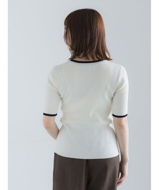 Te chichi 【UVカット】ヘンリーネック5分袖配色リブニット オフホワイト