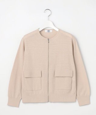 J.PRESS LADIES L LINEN COTTON BLEND ニット ブルゾン ベージュ系