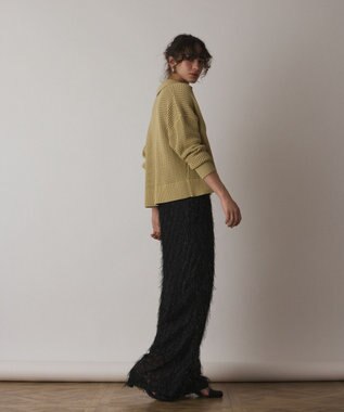 GRACE CONTINENTAL メッシュVネックニットトップ イエロー