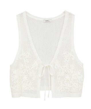 earth music&ecology フラワー刺繍メッシュベスト Off White