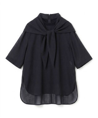 BEIGE， MOYE / スカーフ付き ハーフスリーブブラウス Navy