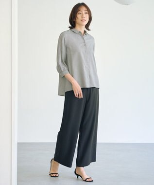 J.PRESS LADIES L 【洗える】ウォッシャブルキュプラツイル シャツ ブラックチェック系