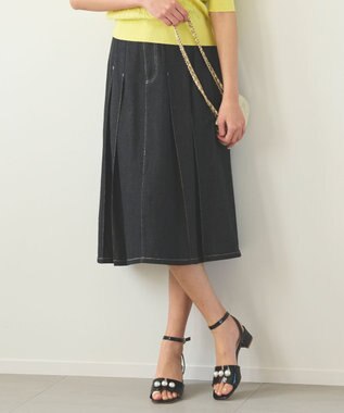 Feroux 【洗える】プリーツデニム スカート ブラック系