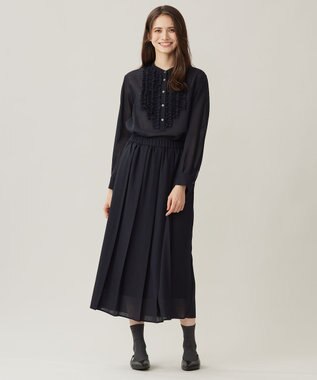 自由区 【セットアップ対応・洗える】ハイツイストビエラフロントフリル ブラウス ネイビー