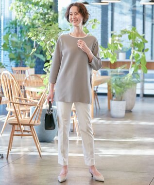 自由区 L 【洗える/セット着用可】ドライコットンハイゲージブラウスライク ニット ベージュ系