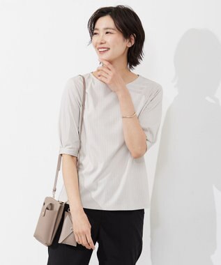 J.PRESS LADIES L コットンリブ タックスリーブ カットソー ライトグレー系