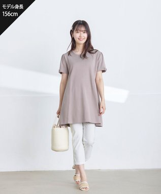 Tiaclasse L 【洗える】リボン袖ニットチュニック ピンクモカ