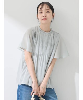 earth music&ecology マジョリカプリーツ半袖ブラウス Mint