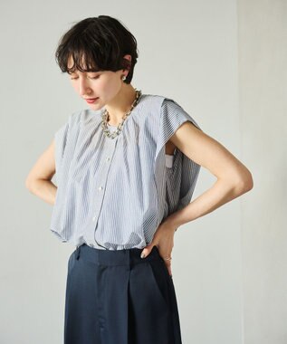 #Newans 【金子綾さんインスタライブご紹介アイテム】マルチストライプノースリーブシャツ ネイビーストライプ