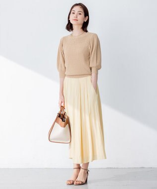 組曲 S 【洗える】CHAIギャザースリーブ ニット ベージュ系