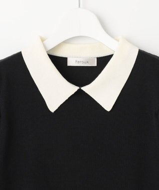 Feroux 【洗える】バイカラー襟 ニット ブラック系