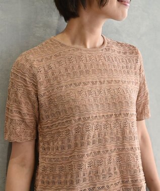 muuc 〈高品質シルク100%〉透かしレース編み 半袖プルオーバー ブロンド