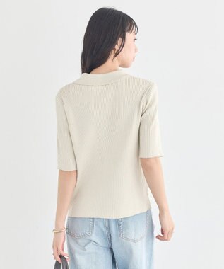 earth music&ecology ミニフリルポロカーディガン Ecru