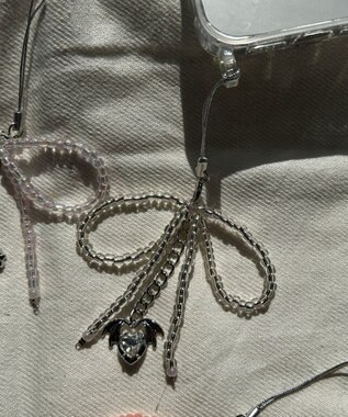  リボンビーズストラップキーホルダー