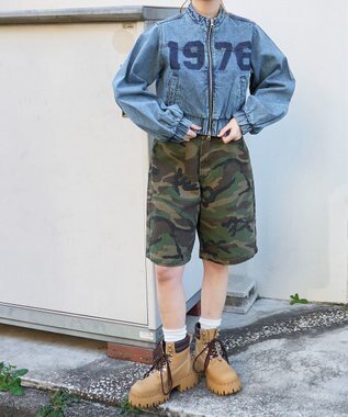 WEGO デニムショートバイカーブルゾン デニム淡加工色