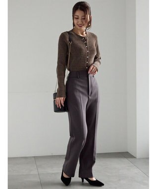 Te chichi 裏起毛パイピングストレートパンツ チャコールグレー