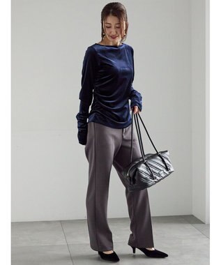 Te chichi 裏起毛パイピングストレートパンツ チャコールグレー