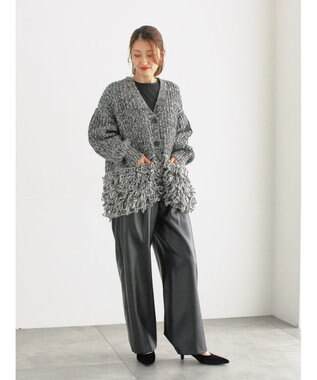 Te chichi ループ編みVネックミドルカーディガン グレー