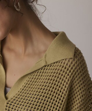 GRACE CONTINENTAL メッシュVネックニットトップ イエロー