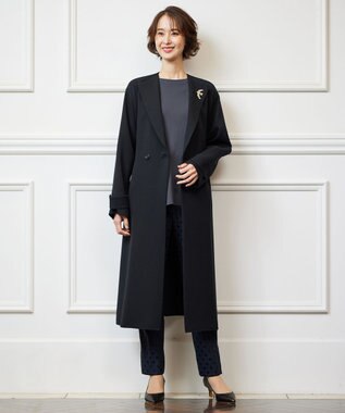 自由区 【洗える】ライトダブルクロス ノーカラーコート ネイビー