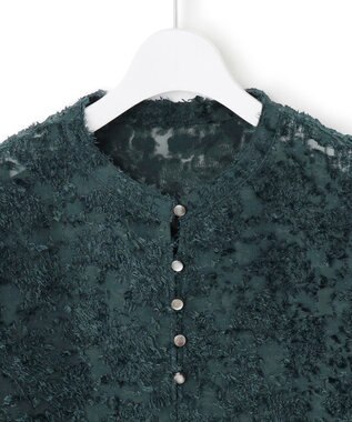 23区 L 【洗える】シアーカットジャカード ブラウス パイングリーン系