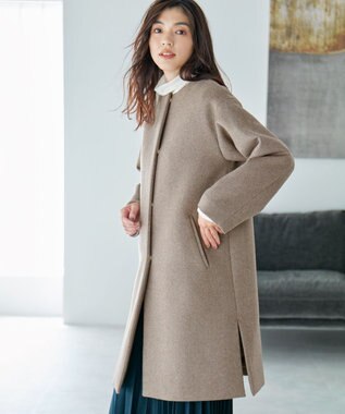 ANY 【防風裏地】ウールブレンドノーカラーコート モカ