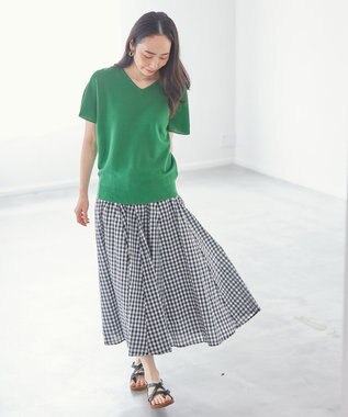 ANY 【洗濯機可/UVケア/アンチピリング】アクリルガーター バタフライスリーブニット リーフグリーン