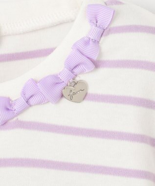 ANY KIDS リボン×ボーダー長袖Tシャツ ラベンダー×エクリュ