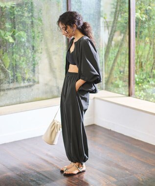 #Newans 【UVカット・撥水】ワイドパンツ ラッシュガード チャコールグレー