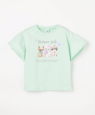 ANY KIDS 【綿100%】ドロップショルダー アニマルプリントTシャツ ミント×イヌ