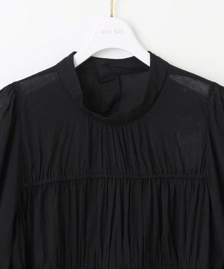 ANY SIS 【洗える】シャーリングシアー ブラウス ブラック