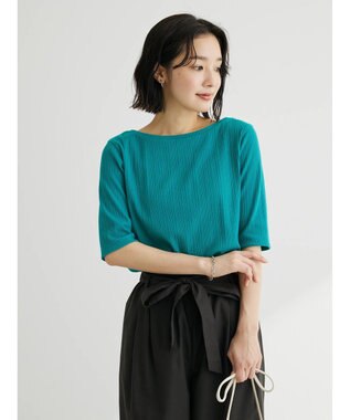 Green Parks 前後２ｗａｙリブ５分袖プルオーバー Black