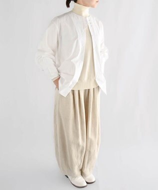 muuc 〈遠州織物の工場で織られた上質なコットン生地〉〈通年着られる〉ノーカラーブラウス ホワイト
