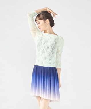 Chacott シアーレースボートネックトップ アクアグリーン