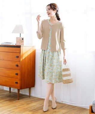 Tiaclasse L 【洗える】ミラノリブ編みが大人上品なリボンニットカーディガン ベージュ