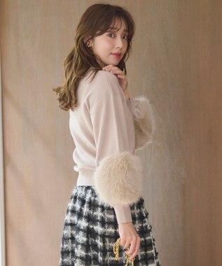 Feroux 【洗える】ファースリーブ ニットプルオーバー ベージュ系