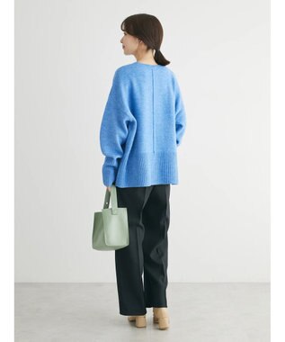 Green Parks ｆｕｗａっとメランジ袖リブ長めニットプルオーバー Sax