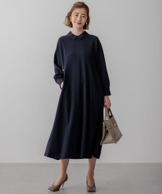 23区 【VERYコラボ】トリアセダブルジョーゼット つけ襟 ボウタイワンピース ネイビー系